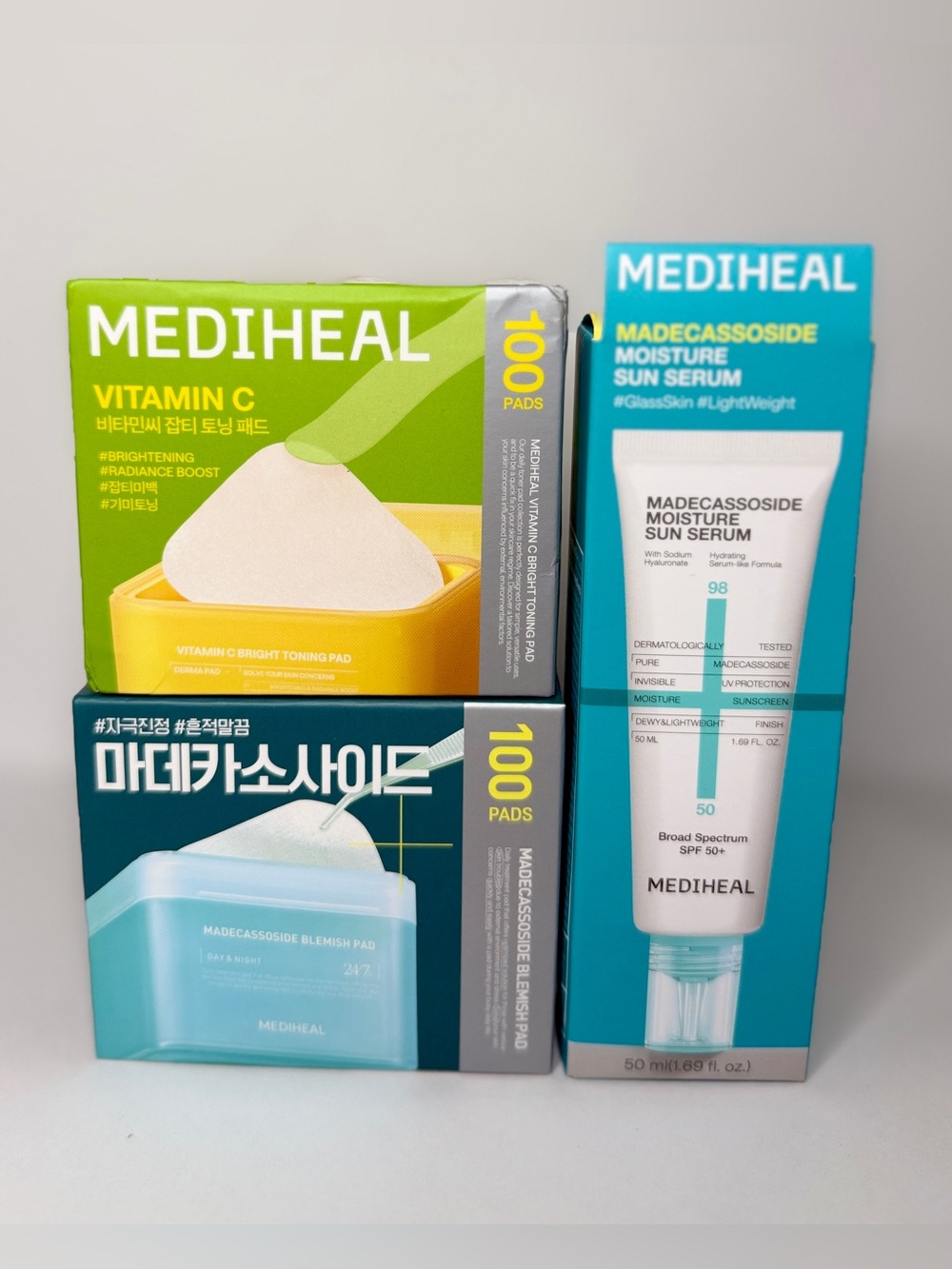 NEW Mediheal Skincare Bundle –Vitamin C Pads, Madecassoside Pads & Sun Serum SPF